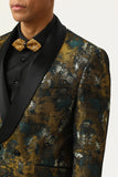 Gul Jacquard Double Breasted Shawl Lapel menn Prom Blazer