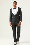 Navy Polka Dots Sjal Lapel 3 Piece menn Prom Suits