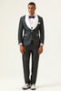 Load image into Gallery viewer, Navy Polka Dots Sjal Lapel 3 Piece menn Prom Suits