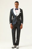 Navy Polka Dots Sjal Lapel 3 Piece menn Prom Suits