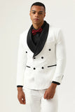 White Jacquard Shawl Lapel Duble Breasted 2 Piece menn Suits