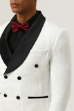 White Jacquard Shawl Lapel Duble Breasted 2 Piece menn Suits