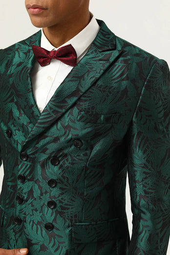 Green Jacquard Double Breated 2 Piece menn Suits