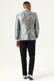 Sølv og blå Jacquard Notched Lapel menn Prom Blazer