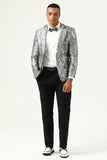 Sølv og blå Jacquard Notched Lapel menn Prom Blazer