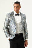 Sølv og blå Jacquard Notched Lapel menn Prom Blazer
