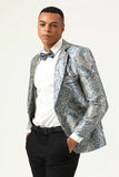 Sølv og blå Jacquard Notched Lapel menn Prom Blazer