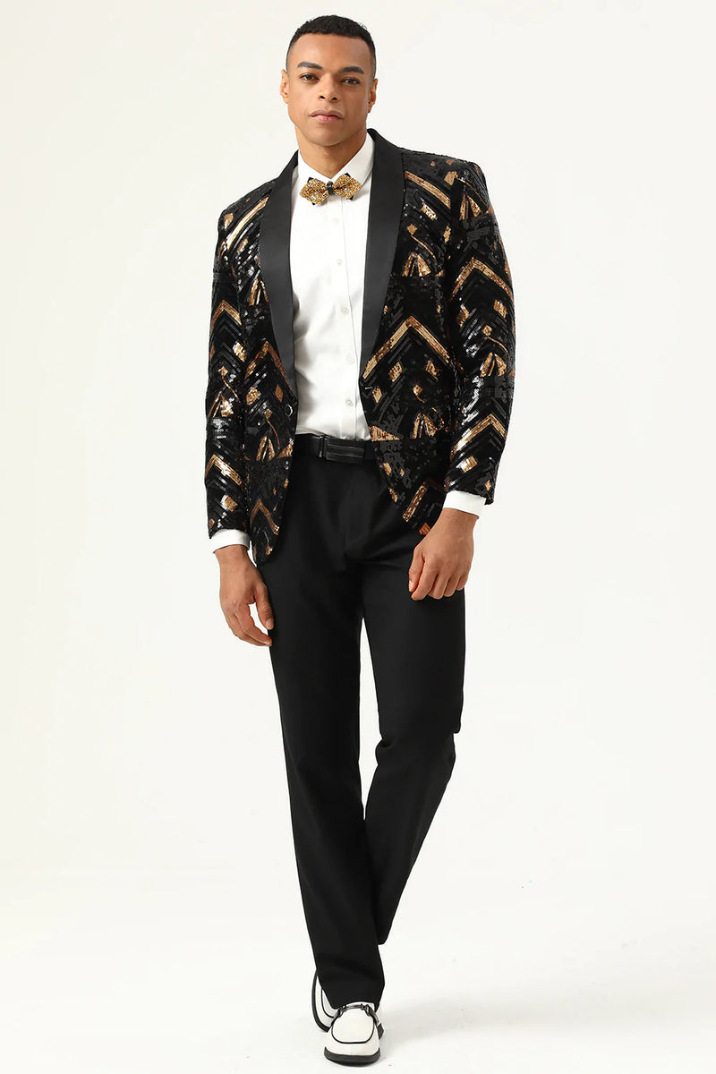 Load image into Gallery viewer, Sparkly Black og Golden Sequins Prom Blazer for menn