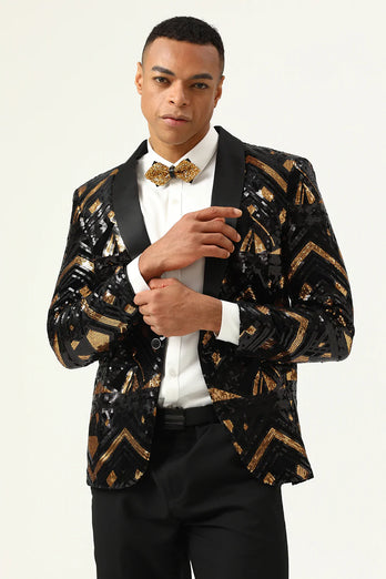 Sparkly Black og Golden Sequins Prom Blazer for menn