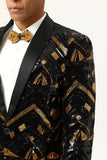 Sparkly Black og Golden Sequins Prom Blazer for menn