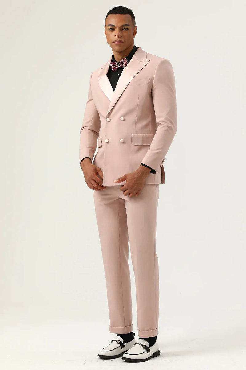 Load image into Gallery viewer, Pink Peak Lapel Double Breasted 2 Piece menn Prom Suits
