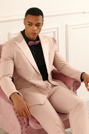 Pink Peak Lapel Double Breasted 2 Piece menn Prom Suits