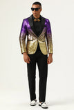 Sparkly Purple og Golden Sequins menn Prom Blazer