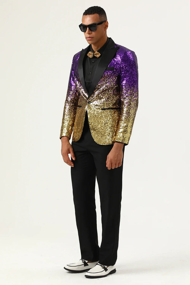 Load image into Gallery viewer, Sparkly Purple og Golden Sequins menn Prom Blazer