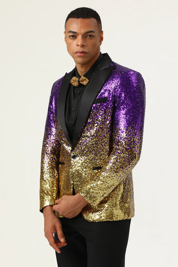 Sparkly Purple og Golden Sequins menn Prom Blazer