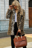 Brown Hakket Lapel Leopard Midi Fuske pels