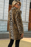 Brown Hakket Lapel Leopard Midi Fuske pels