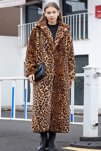 Brun leopard hakket jakkeslag fuskepels shearling pels