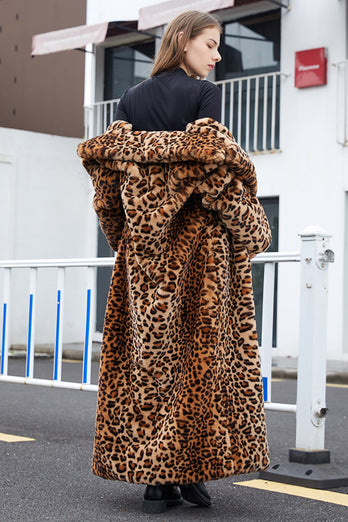 Brun leopard hakket jakkeslag fuskepels shearling pels