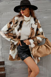 Hvit og brun sjal Lapel Midi Faux Fur Shearling Coat