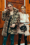 Brun Leopard jakkeslag Midi Fuskepels Shearling Coat