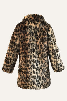 Brun Leopard jakkeslag Midi Fuskepels Shearling Coat