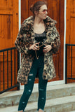 Brun Leopard jakkeslag Midi Fuskepels Shearling Coat