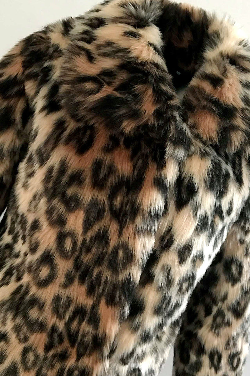Load image into Gallery viewer, Brun Leopard jakkeslag Midi Fuskepels Shearling Coat