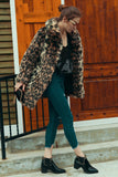 Brun Leopard jakkeslag Midi Fuskepels Shearling Coat