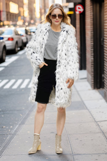 Hvit Oversized Knee Lengde Faux Fur Shearling Coat