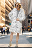 Hvit Oversized Knee Lengde Faux Fur Shearling Coat