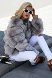 Grå Fluffy Cropeed Sjal Lapel Faux Fur Shearling Coat