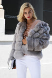 Grå Fluffy Cropeed Sjal Lapel Faux Fur Shearling Coat