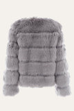 Grå Fluffy Cropeed Sjal Lapel Faux Fur Shearling Coat