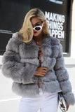 Grå Fluffy Cropeed Sjal Lapel Faux Fur Shearling Coat