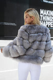 Grå Fluffy Cropeed Sjal Lapel Faux Fur Shearling Coat