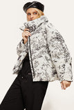 Stand-Up Collar Ink maleri Warm White Duck Down Jacket