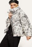 Stand-Up Collar Ink maleri Warm White Duck Down Jacket