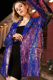 Sparkly Purple Paljetter Overdimensjonert Longline Prom Blazer for kvinner