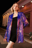 Sparkly Purple Paljetter Overdimensjonert Longline Prom Blazer for kvinner