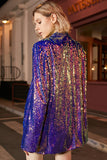 Sparkly Purple Paljetter Overdimensjonert Longline Prom Blazer for kvinner