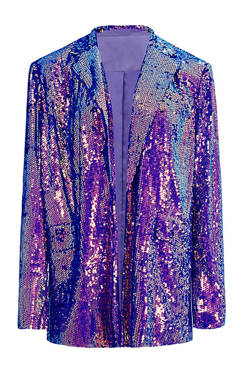 Load image into Gallery viewer, Sparkly Purple Paljetter Overdimensjonert Longline Prom Blazer for kvinner