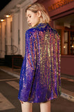 Sparkly Purple Paljetter Overdimensjonert Longline Prom Blazer for kvinner