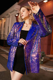 Sparkly Purple Paljetter Overdimensjonert Longline Prom Blazer for kvinner