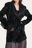 Glitter Black Sequins Women Prom Homecoming Blazer med fjær