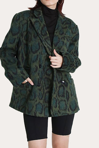 Green Leopard Trykt Vintage Women Casual Blazer