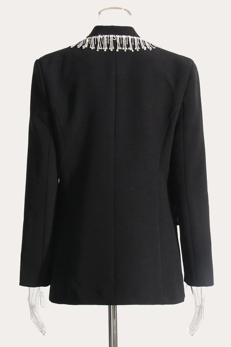 Load image into Gallery viewer, Black Fringed Double Breasted Kvinner Prom Blazer