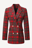 Red Plaid Tweed Double Breasted Kvinner Blazer