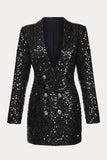 Sparkly Black Sequins Double Breasted Women Blazer