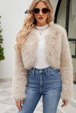 Aprikos Open Front Shearling Faux Fur Beskåret frakk